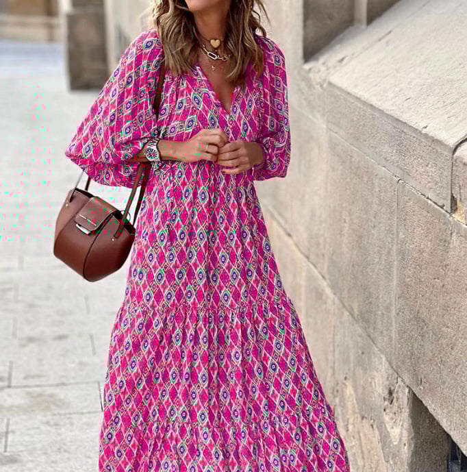 🌸Summer Specials🌸Women's Elegant Puff Sleeve Floral Boho Maxi Dress