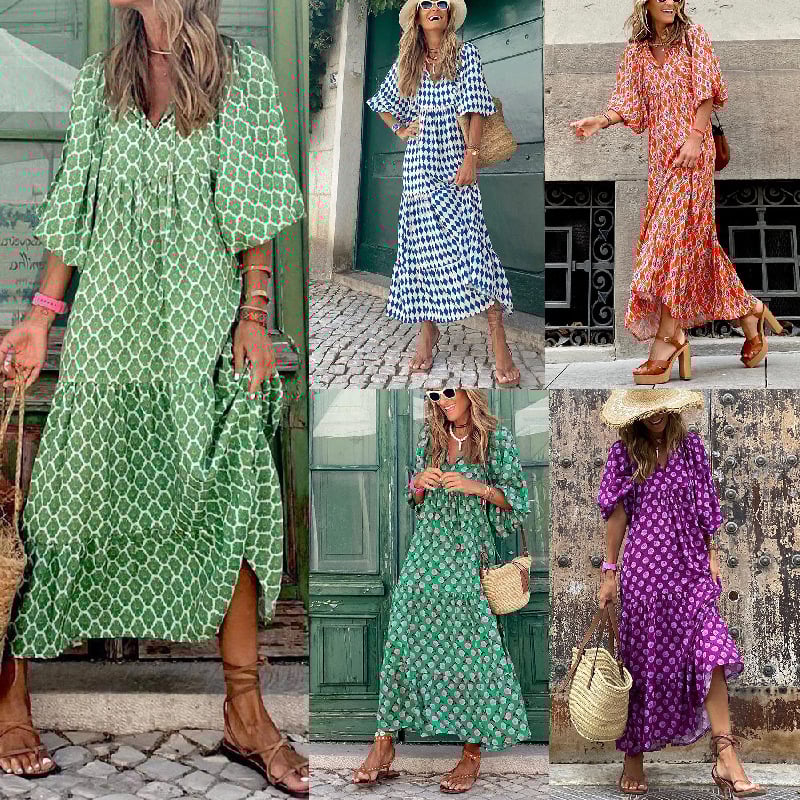 🌸Summer Specials🌸Women's Elegant Puff Sleeve Floral Boho Maxi Dress